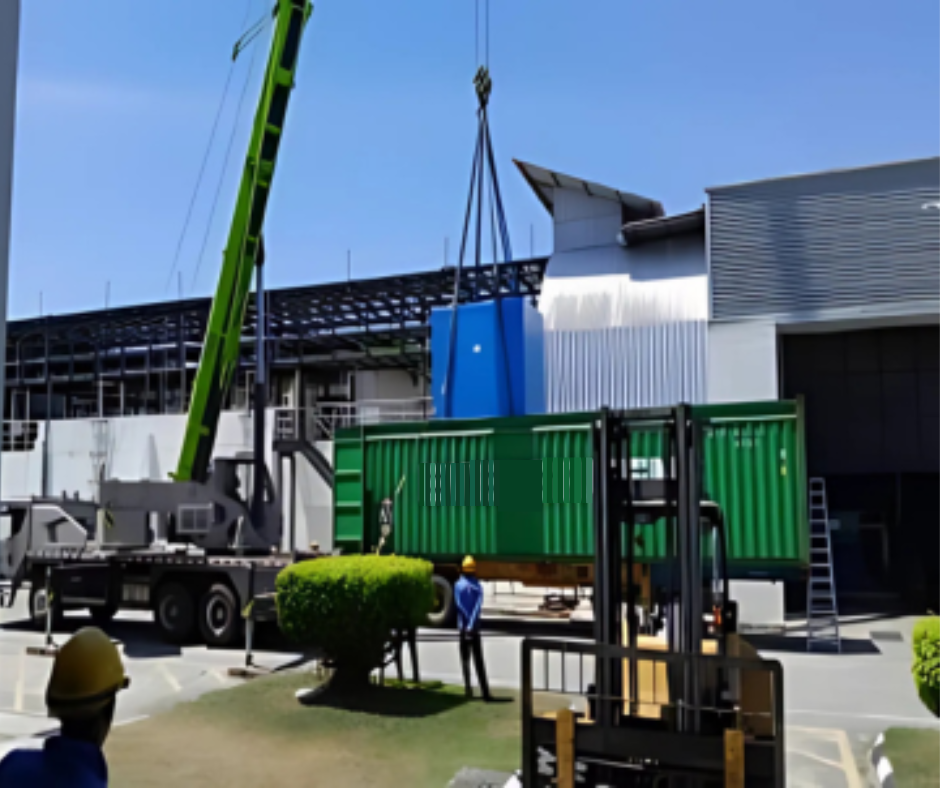 Unloading  and loading cargo with a crane
