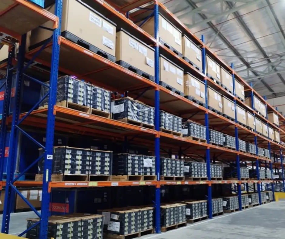 Customer inventory stacked on warehouse racks